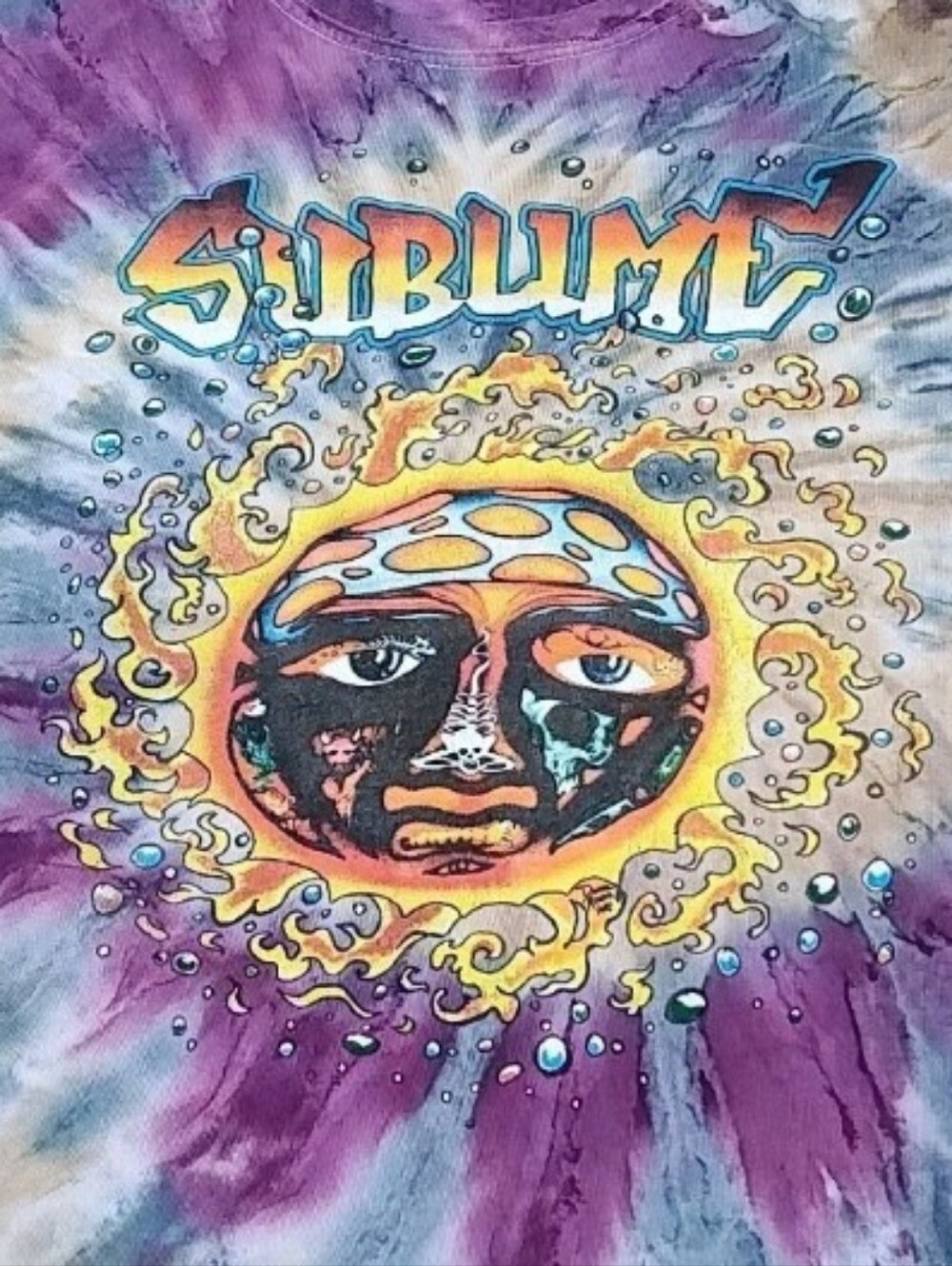 Sublime Band Tee S/M Purple Tye Dye Sun Graffiti Art T-shirt Edgy Hippy Festival